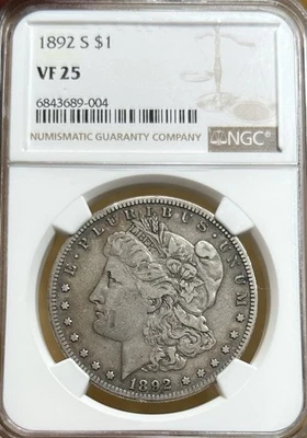1892-S Morgan Silver Dollar NGC VF25 - Image 1 of 3