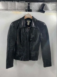 Bebe Womens Black Leather Long Sleeve Spread Collar Full-Zip Jacket Size P - Picture 1 of 6