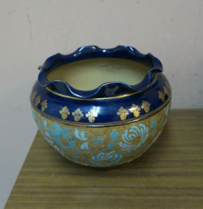 Royal Doutlon Lambeth Ware Planter Pot , 5726 Jardinière 1902-1922 Blue Gold 9"