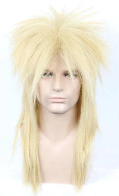 Para Peluca Cosplay Años 80 Mullet Disco Rock Retro Amarillo Rubio Ventilador de Metal Pesado Foto 1 de 3