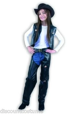 COWGIRL GIRL'S BROWN CHAPS AND VEST HALLOWEEN COSTUME CHILD SIZE XSMALL 4-6 - Image 1 of 2