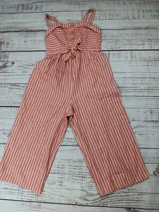 SEQUIN HEARTS Girls Jumpsuit Medium Red/white Stripes Button Tie Front Linen - Picture 1 of 12