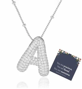 Bubble Letter Necklace for Women Dainty Balloon Initial Necklaces Cubic Zirco... - Picture 1 of 9