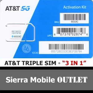 AT&T 5G & 4G TRIPLE SIM CARD "3 IN 1" NANO 4FF 4G 5G LTE GSM • ATT NEW - Picture 1 of 6