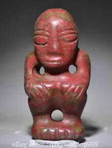 2.8" Chinese Hongshan Culture Red Turquoise Carving Stand Human Pendant Amulet - Picture 1 of 8