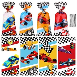 100 Pcs Race Car Party Treat Bags Cellophane Bags Race Car Gift Treat Bag Goo... - Picture 1 of 7