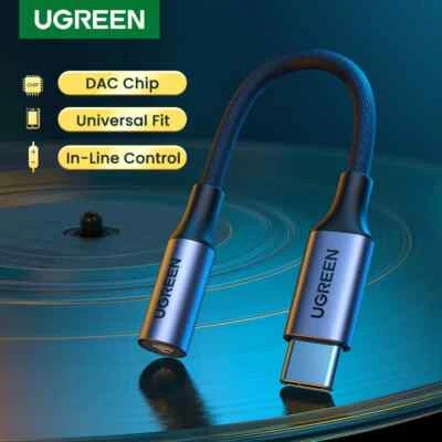 Ugreen USB C to 3.5mm Jack Aux Headphones Audio DAC Adapter Braided Cable 10cm - Image 1 of 4