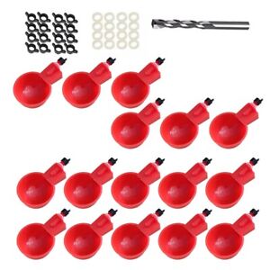 Durable and Leak Free Set of 16 Red Water Feeders for Chickens Ducks Geese