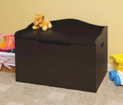 Caja de juguetes marrón organizador de cofre de almacenamiento cubo para niños tapa de madera banco sala de juegos bisagra Foto 1 de 4