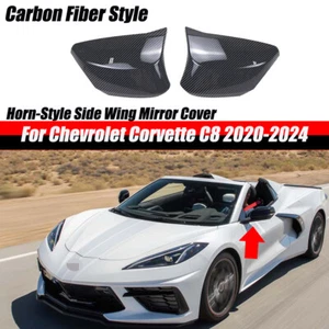 Pair Carbon Look Tape-On Side Wing Mirrors Cover Caps For Corvette C8 2020-2024 - Picture 1 of 4
