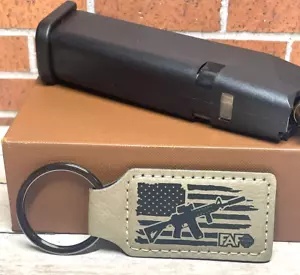 Tactical FAFO Keychain - PU Leather Brown and Black Engraved Flag Gun Keychain - Bild 1 von 5