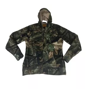 Vintage Camo Trail Crest Fleece Zip Up Jacket Sz Medium 90s Hunting Fishing Y2K - Picture 1 of 12