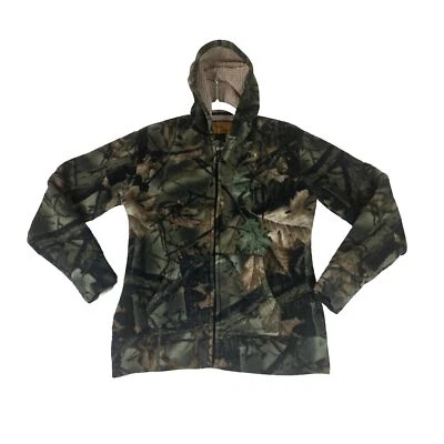 Vintage Camo Trail Crest Fleece Zip Up Jacket Sz Medium 90s Hunting Fishing Y2K - Image 1 of 4