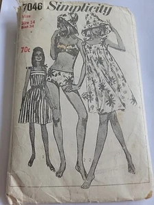 Simplicity Pattern Misses Sundress , Beach Hat Bikini 7046 Size 14 Vint Original - Picture 1 of 3