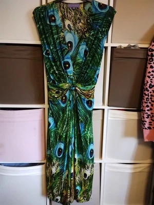 Autonomy Sleeveless Peacock Print Knee Length Dress Size UK18 - Image 1 of 4