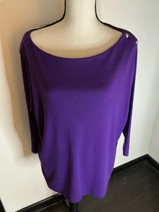 Lauren Ralph Lauren NWT Women's 3/4 Sleeve Purple Button Shoulder Top 3X - Picture 1 of 13