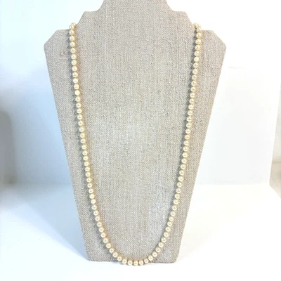 Vintage Genuine Pearl Necklace 30" 14K Gold Clasp Hand Knotted 6mm - Image 1 of 4