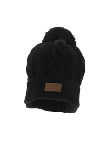 Cable Pom Pom Cuffed Beanie Unisex Black Knit Cuffed Winter Hat Cap by Back 40 - Picture 1 of 5