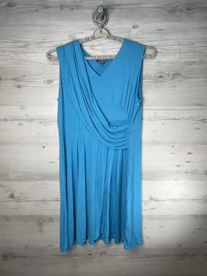 Vestido Jessica London para mujer 24W azul sin mangas drapeado delantero cuello en V línea A tejido Foto 1 de 4