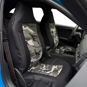 For Chevy Trax High Back Black & Military Gray Camo Seat Covers - Picture 1 of 8