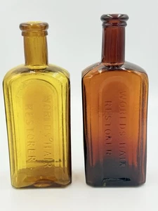 2  MRS. S.A. ALLEN'S WORLDS HAIR RESTORER Patent Medicine Bottles New York - Picture 1 of 6