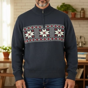 Weatherproof  Men's 2XL Navy Fair Isle 1/4 Zip Christmas Sweater NWT 48" Chest - Picture 1 of 11