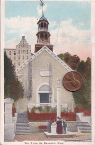 CANADA QUEBEC  BEAUPRE OLD CHURCH SAINT ANNE'S SPRING 1927 POSTCARD STAMP - Picture 1 of 2