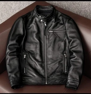 Men Motorcycle Leather Jacket Black Handmade Leather Jacket Custom Made Jacket - Picture 1 of 10