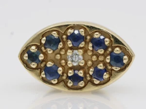 Daffer 14K Yellow Gold Blue Sapphire & Diamond Bracelet Slide Charm 2.1 Grams - Picture 1 of 8