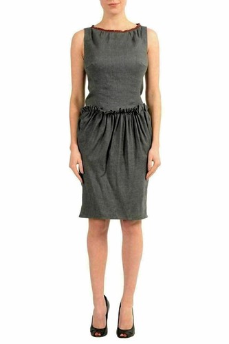 Dsquared2 abito tubino donna lino lana grigio senza maniche US S IT 40