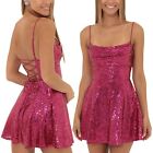 Women Sparkly Sequin Homecoming Dresses For Teens  Short Spaghetti Strap Cowl