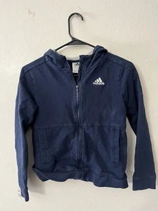 Adidas Full Zip Hoodie Sweatshirt Youth Boys Size Medium Striped Blue White - Picture 1 of 4