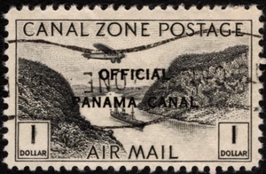 Canal Zone Airmail Official Stamp Scott CO7 $1.00 Black w Inverted Roller Cancel - Picture 1 of 1