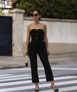 NWT ZARA Strapless Bow Straight-leg Jumpsuit Black 3363/536 Sz XS, S, M - Picture 1 of 16