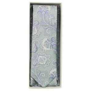 Ploenes Real Guys Herren Hochzeit Krawatte Einstecktuch Set grün blau Paisley 58 - Picture 1 of 3