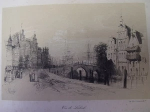 Lithographie XIXe " VUE DE LUBECK " ( Allemagne ) 28x22 - Imagen 1 de 2