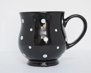 Temptations Black Coffee Mug White Polka Dots 16 oz Tara Large Cup Tea - Picture 1 of 9