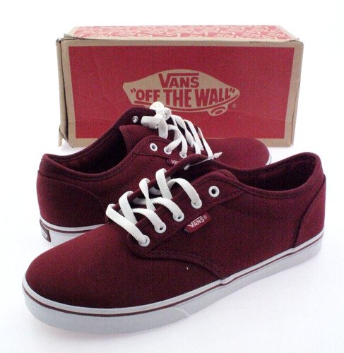 NUOVE CON SCATOLA SCARPE VANS DONNA ATWOOD BASSE BORGOGNA BIANCHE LACCIATE IN TELA 6 36