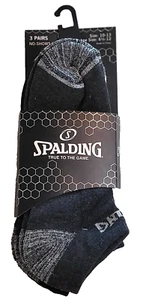 3 Pair Men's Spaulding No-Show Low Cut Socks -Gray/Black/White - w/Gray Accents - Picture 1 of 2