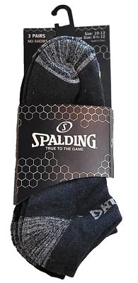 3 Pair Men's Spaulding No-Show Low Cut Socks -Gray/Black/White - w/Gray Accents - Image 1 of 2