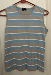 VTG Women's Turquoise Blue STRIPED cotton Tank Top Size L (more Like A Medium) - Picture 1 of 7