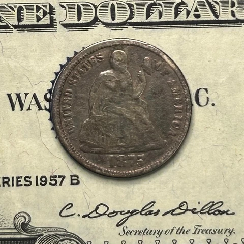 1875 Seated Liberty Silver Dime *FINE 90% SILVER US Coin- zm Cover