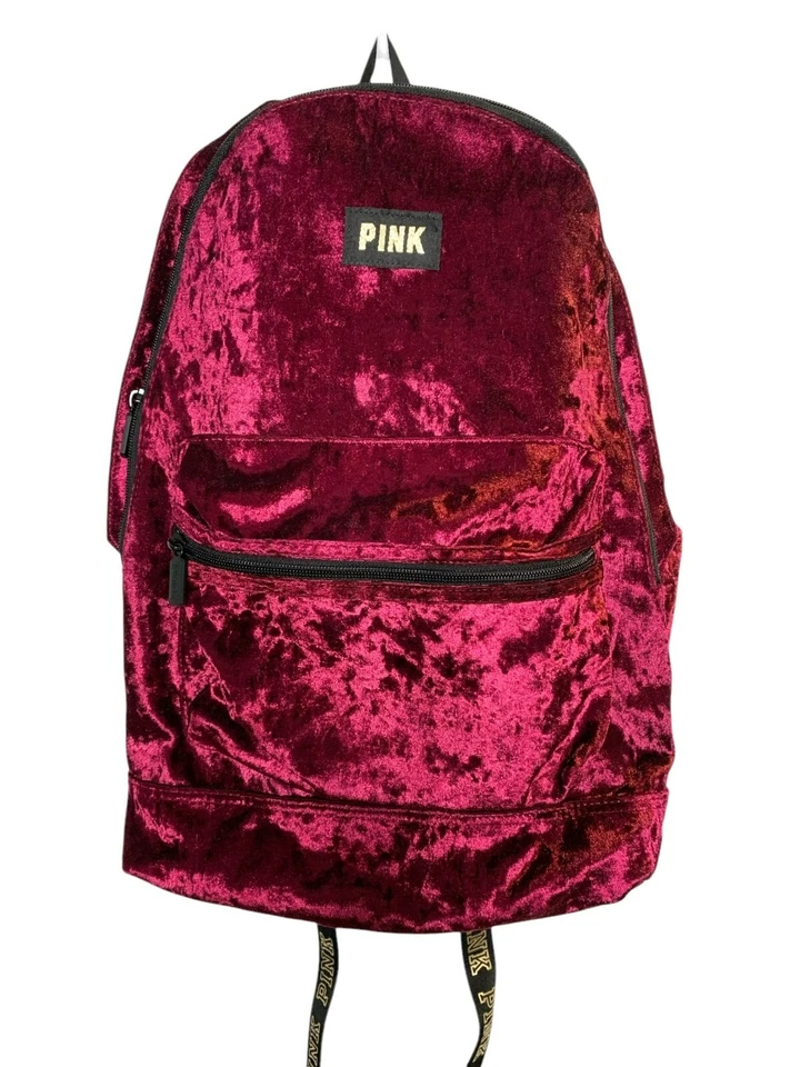 Mochila Victoria's Secret Rosa Borgoña Terciopelo Logo Dorado Múltiples Bolsillos Foto 1 de 4