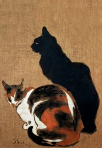 TWO CATS * Theophile STEINLEN * LARGE A3 SIZE QUALITY CANVAS PRINT - Picture 1 of 1