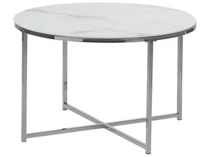 Runder Couchtisch Weiß Marmor Optik Edelstahl Silber glamouröser Stil Quincy - Bild 1 von 7
