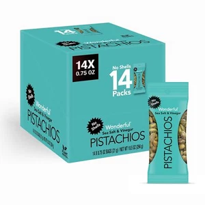Wonderful Pistachios No Shells, Sea Salt & Vinegar Nuts, 0.75 Ounce Bags (Pack o - Picture 1 of 6
