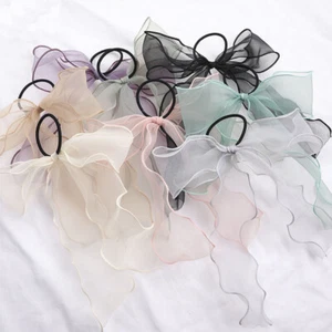 Chiffon Bow Scrunchies Elastic Long Ribbon Ponytail Scarf Hair Rope Ring Tie - Picture 1 of 20