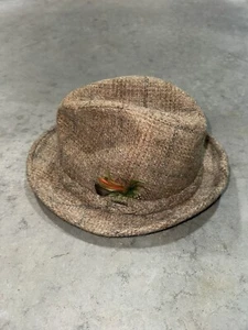 Vintage 60s Stetson Harris Tweed 7 1/8 Tweed/Wool Fedora Hat w/ Feather Accents - Picture 1 of 7