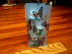 DOUBLE GLASS STAIRSTEP TEA LIGHT HOLDER WITH BUTTERFLIES MIRROR BACK - Picture 1 of 3