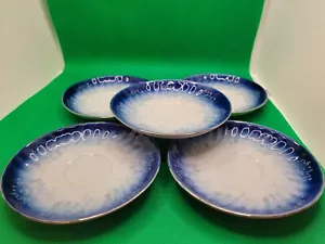 5 Apulum feines Porzellan silberfarbener Borte blau weiß Blumen Untertassen - Bild 1 von 6